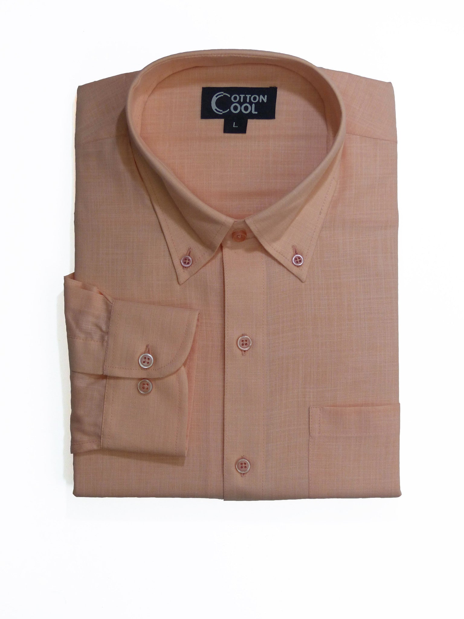 Slim Fit Button-Down Collar Long Sleeve Shirt, Pastel Solid - Apricot Cotton Cool Slim Fit Button-Down Collar Long Sleeve Shirt, Pastel Solid - Apricot Cotton Cool