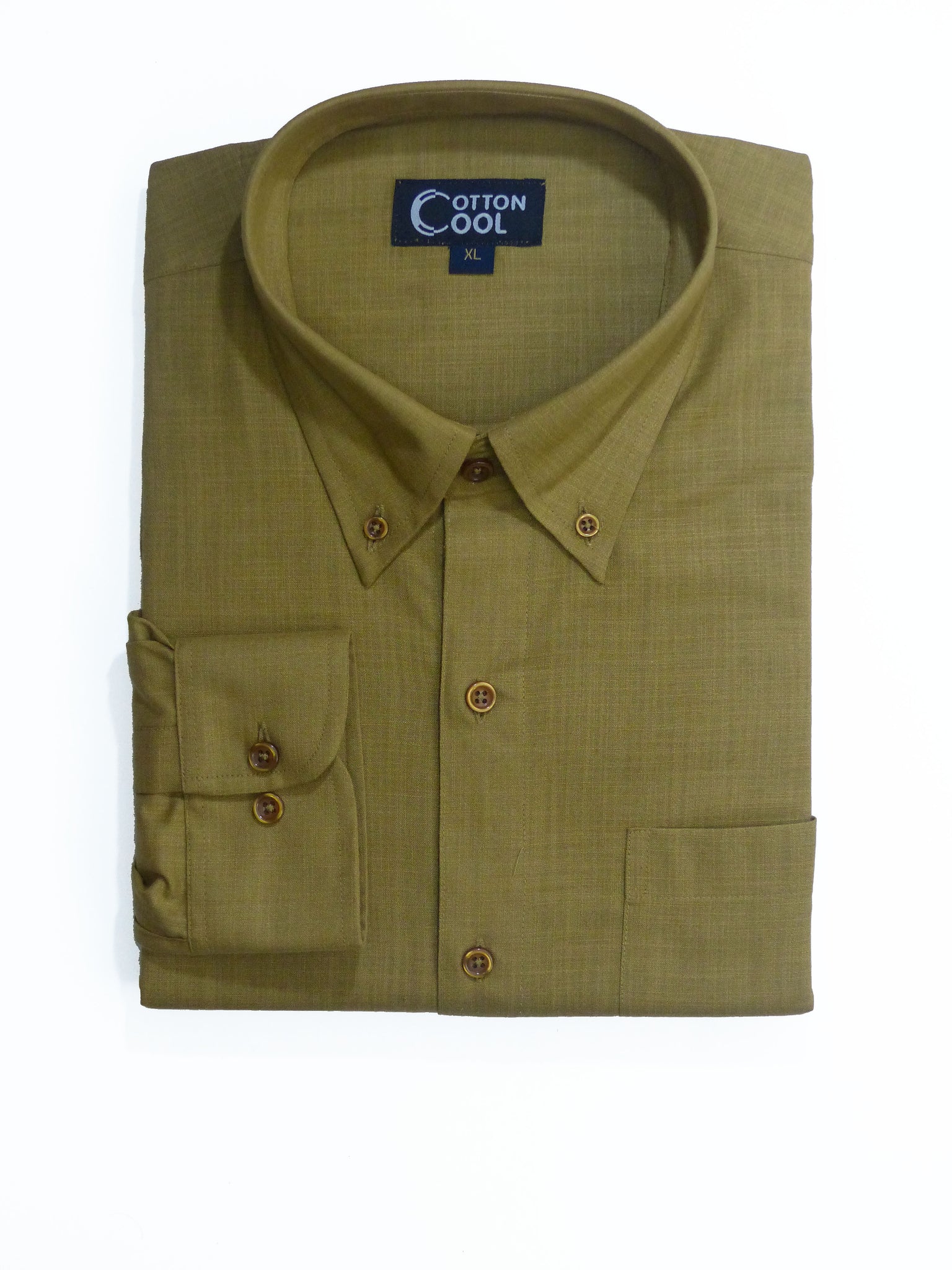 Slim Fit Button-Down Collar Long Sleeve Shirt, Pastel Solid - Olive Cotton Cool Slim Fit Button-Down Collar Long Sleeve Shirt, Pastel Solid - Olive Cotton Cool
