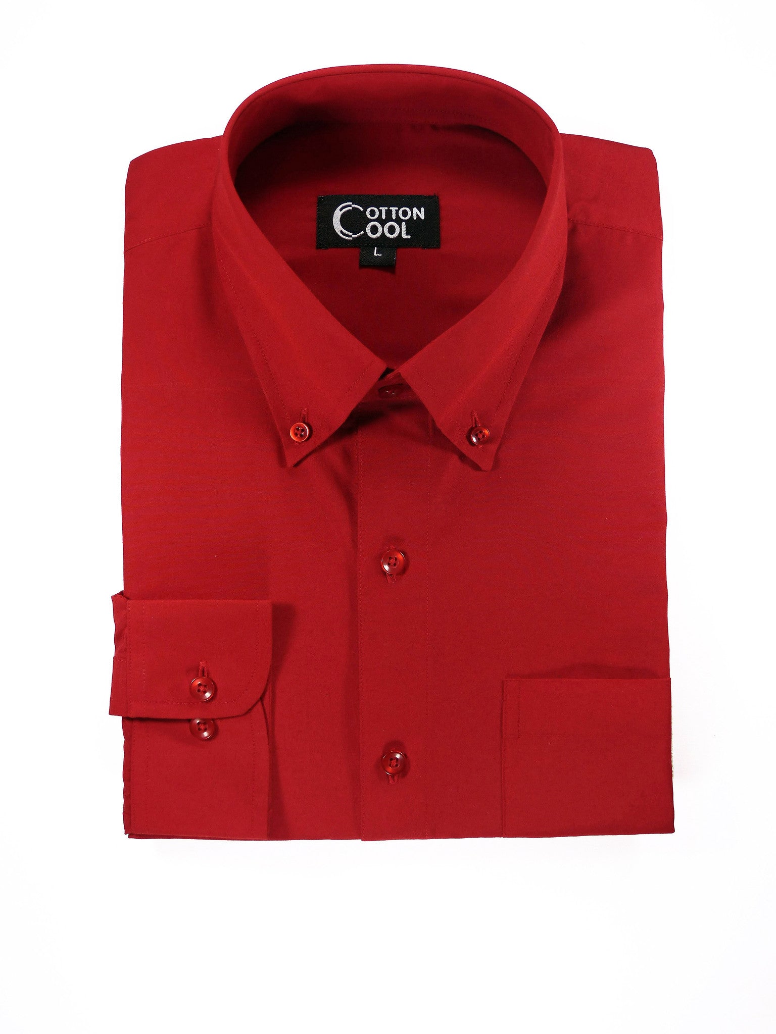 Slim Fit Button-Down Collar Long Sleeve Shirt, Classic I Solid - Red Cotton Cool Slim Fit Button-Down Collar Long Sleeve Shirt, Classic I Solid - Red Cotton Cool