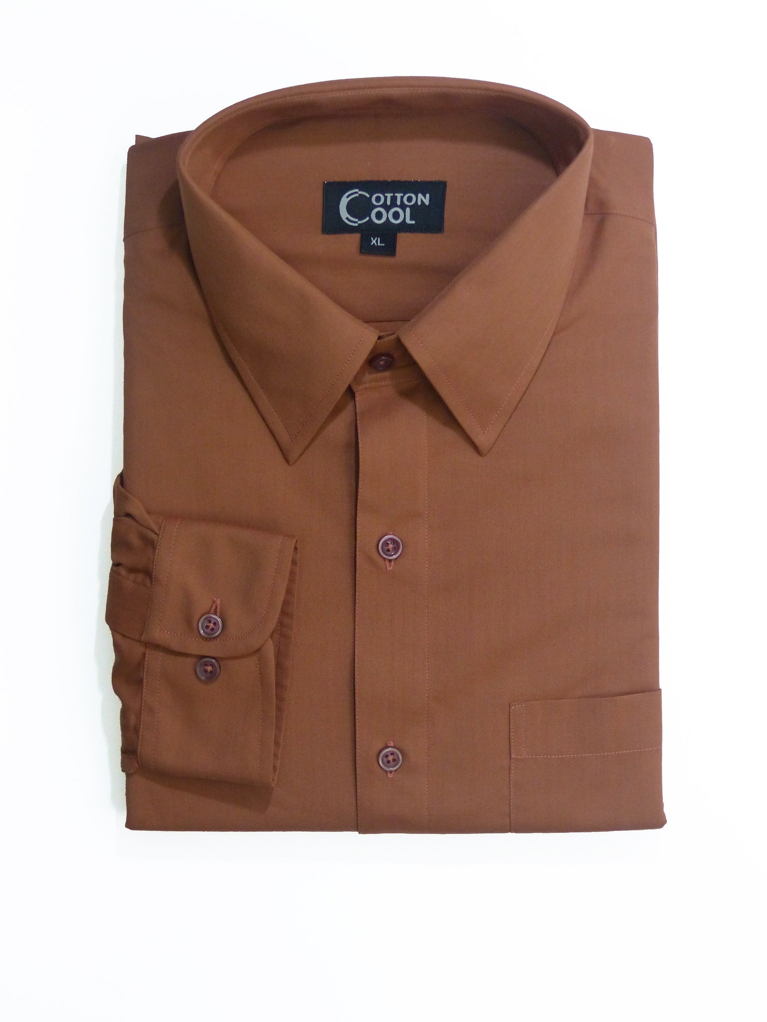 Slim Fit Point Collar Long Sleeve Shirt, Classic II Solid - Bronze Cotton Cool Slim Fit Point Collar Long Sleeve Shirt, Classic II Solid - Bronze Cotton Cool