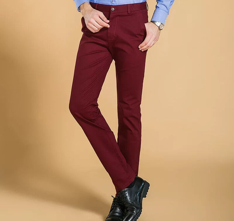 Slim Fit Dress Pant Burgundy Cotton Cool