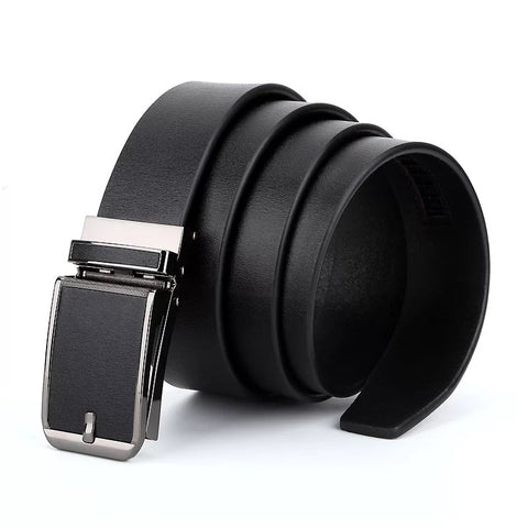 Black Silver Strip Design Clip Buckle Men's Leather belt